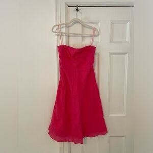 Strapless midi dress - magenta crinkle cotton